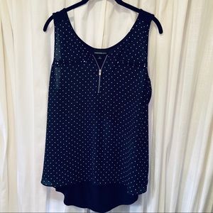 Navy with white polka dot tank top